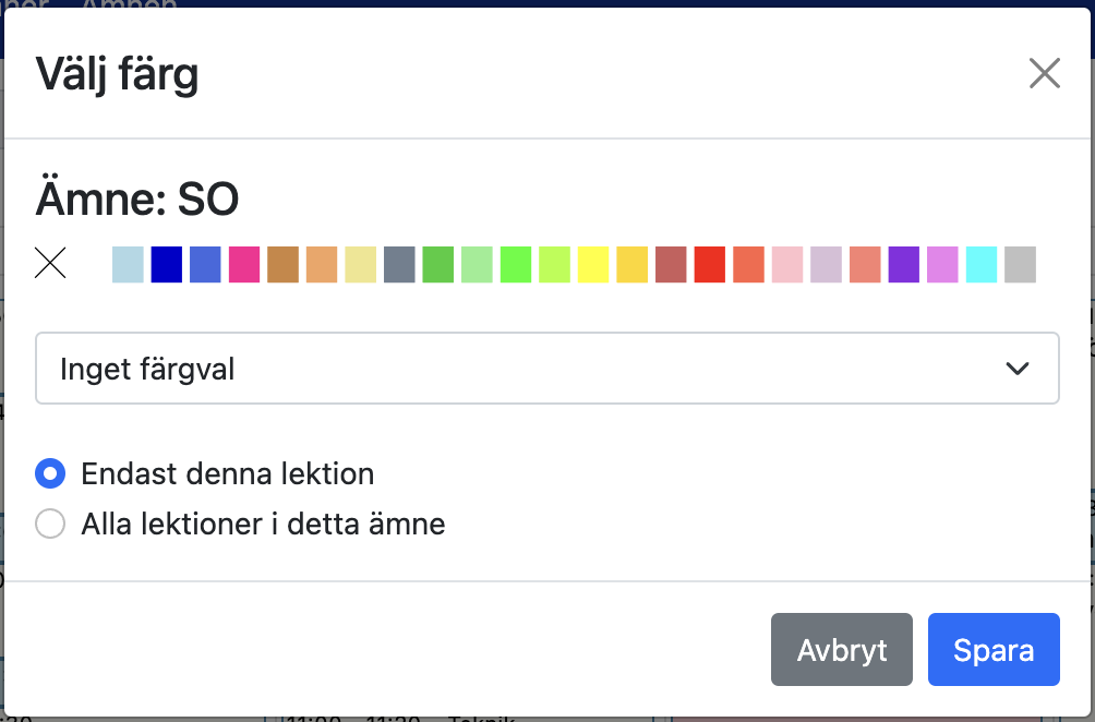 Välj färg på lektion