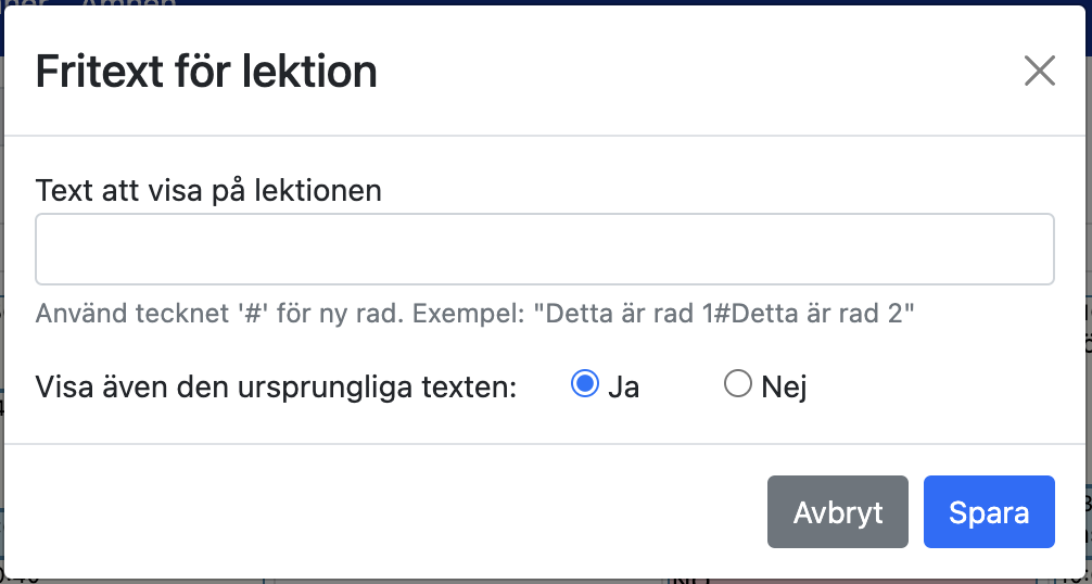 Ändra lektionstext