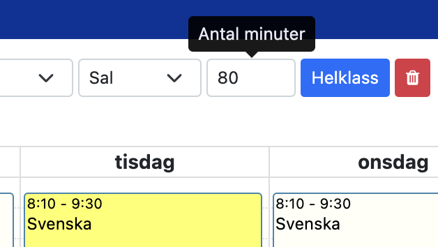 Ändra lektionslängd