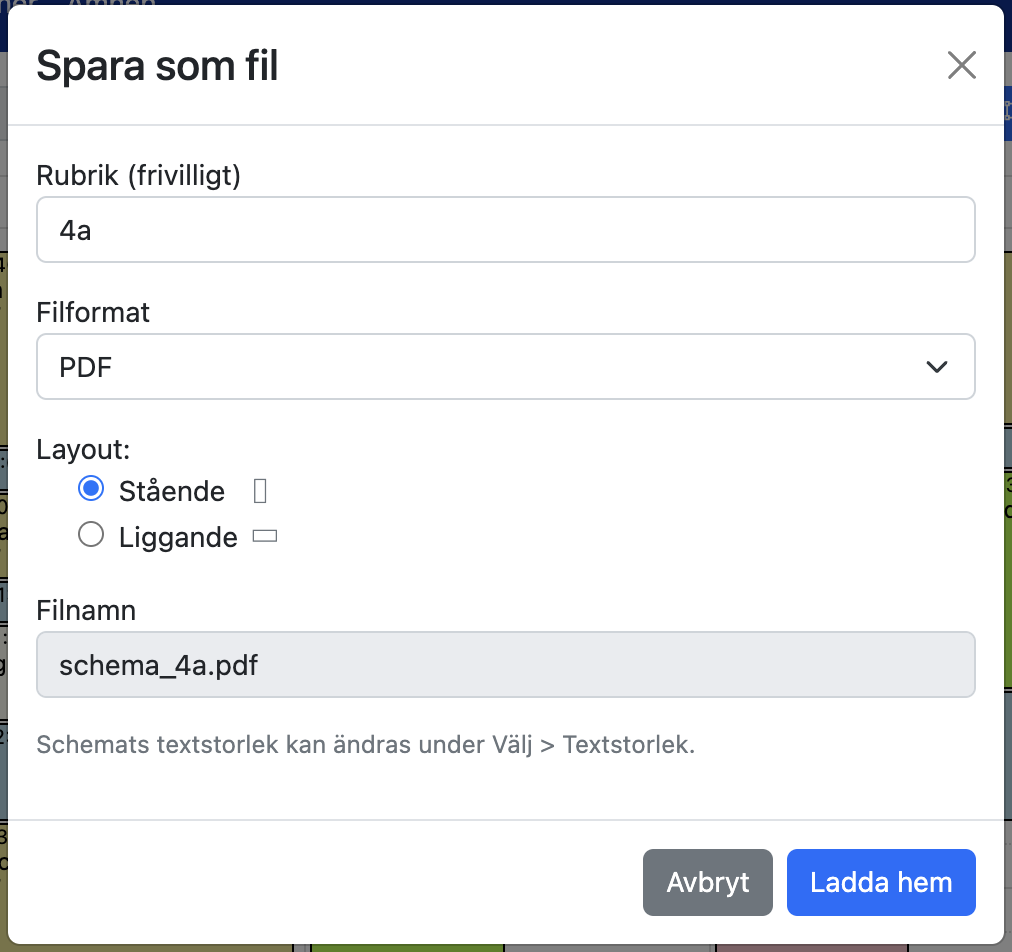 PDF-export dialog