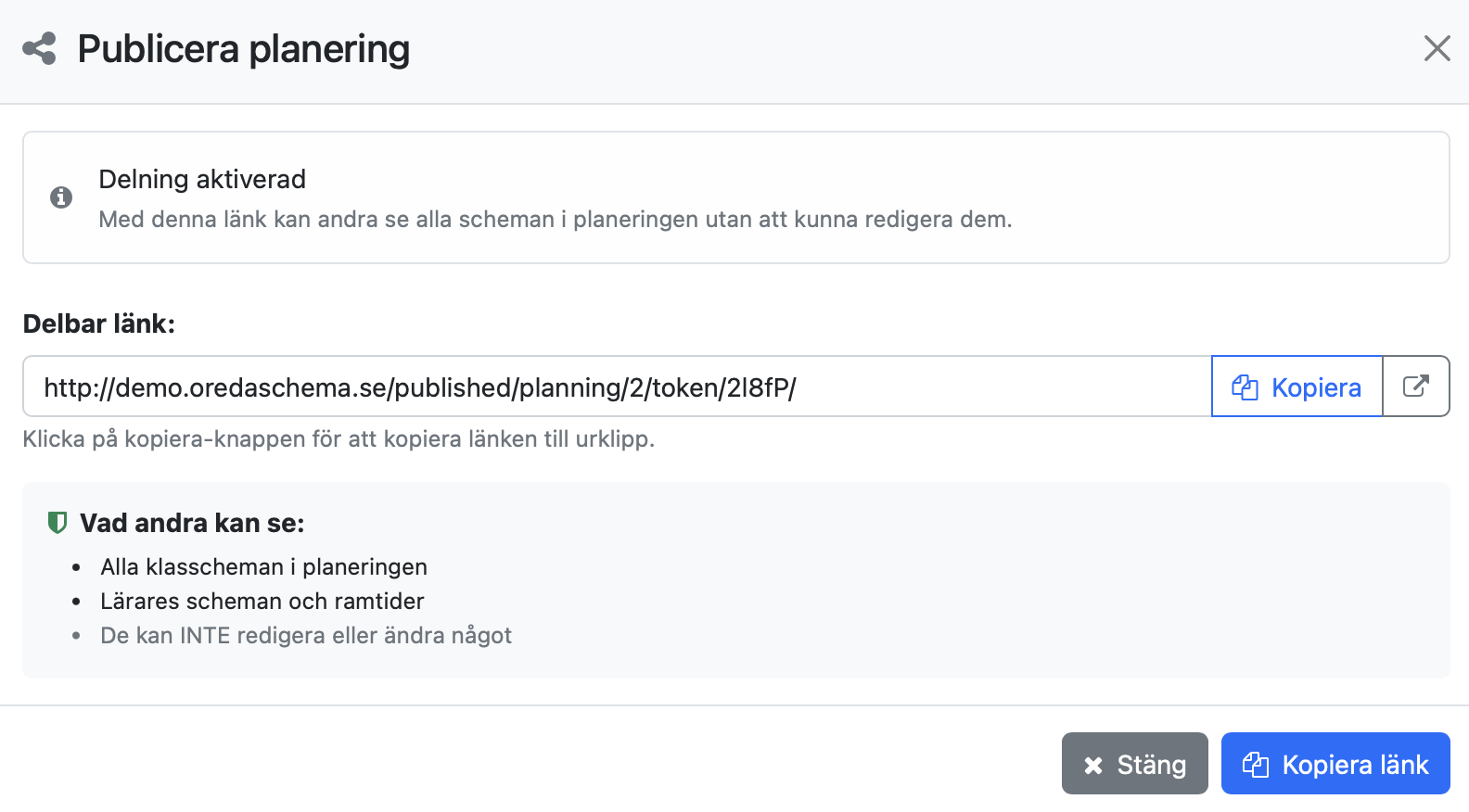 Delbar länk för en planering